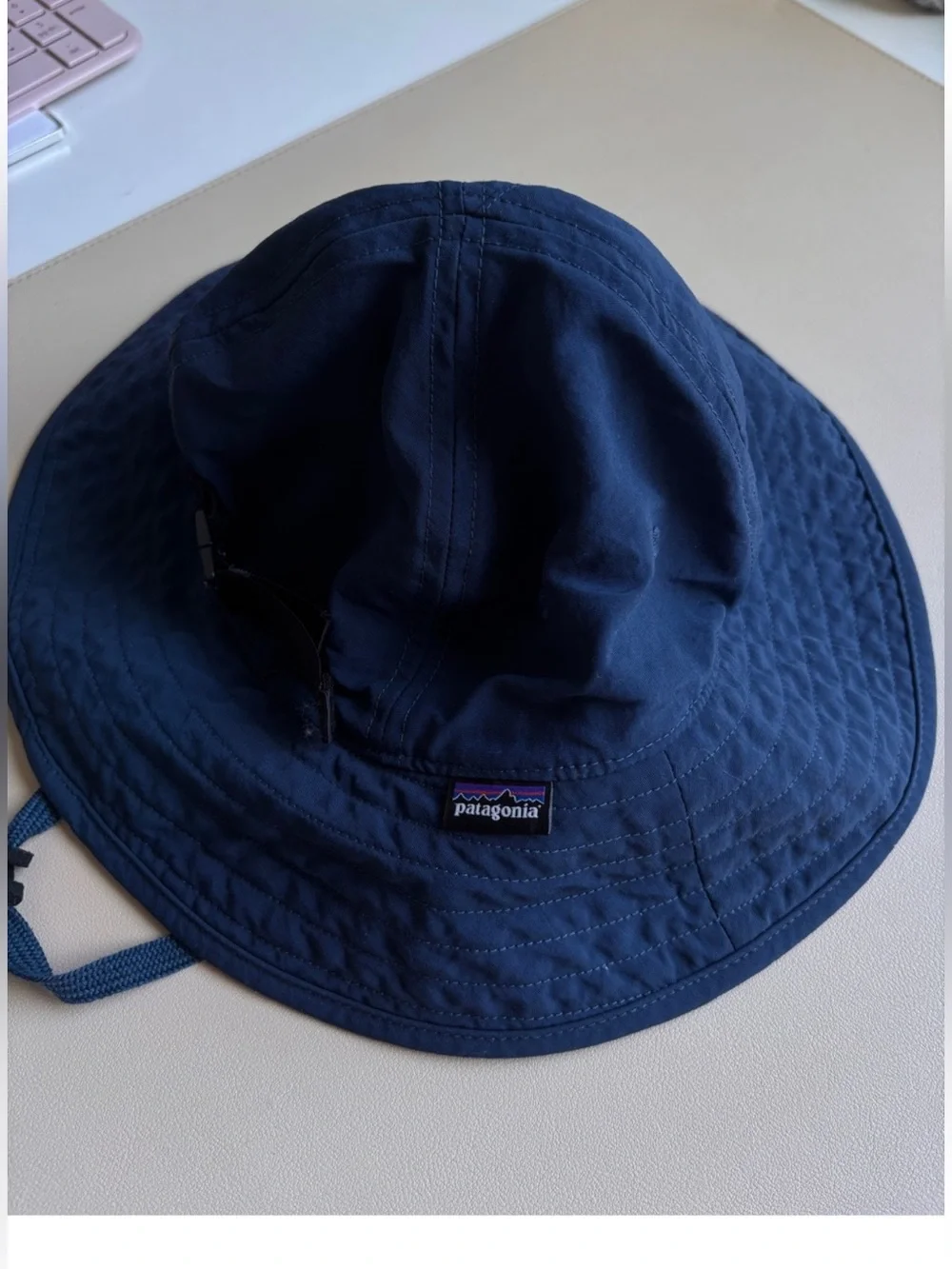 Patagonia Kids Navy Bucket Sun Hat with Chin Strap